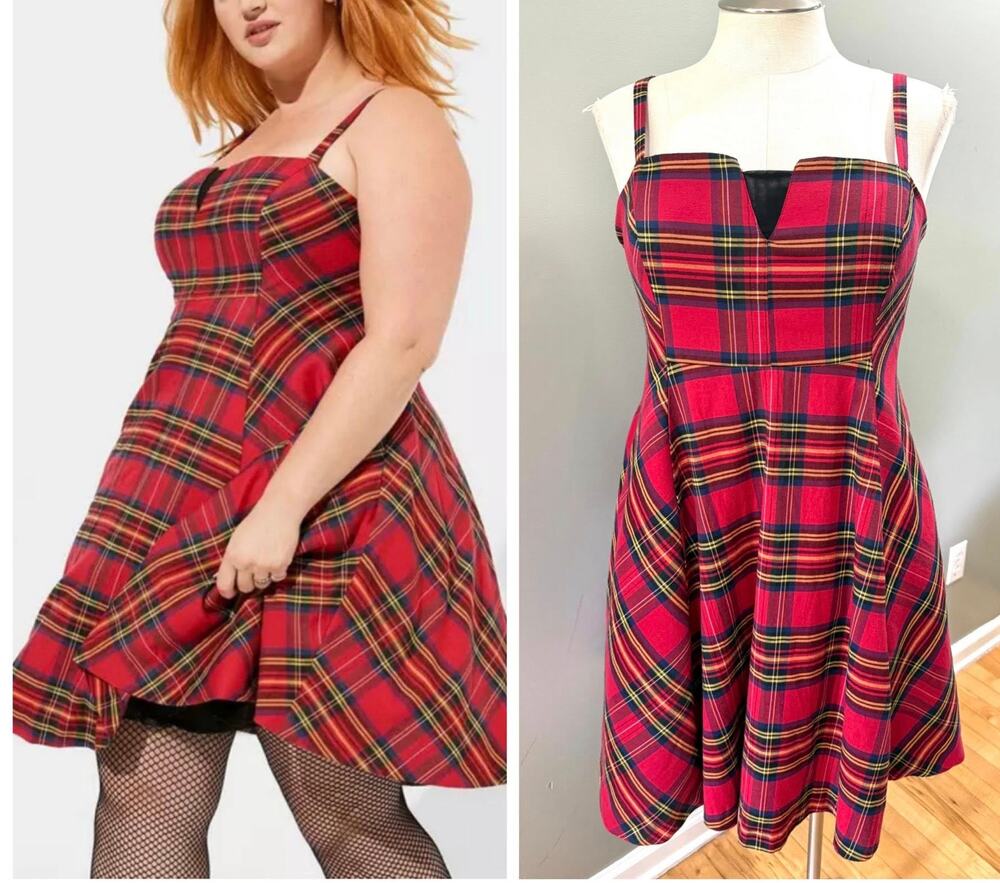 Torrid 18 Betsey Johnson Red Tartan Plaid Punk Gothic Rockabilly Tulle Dress